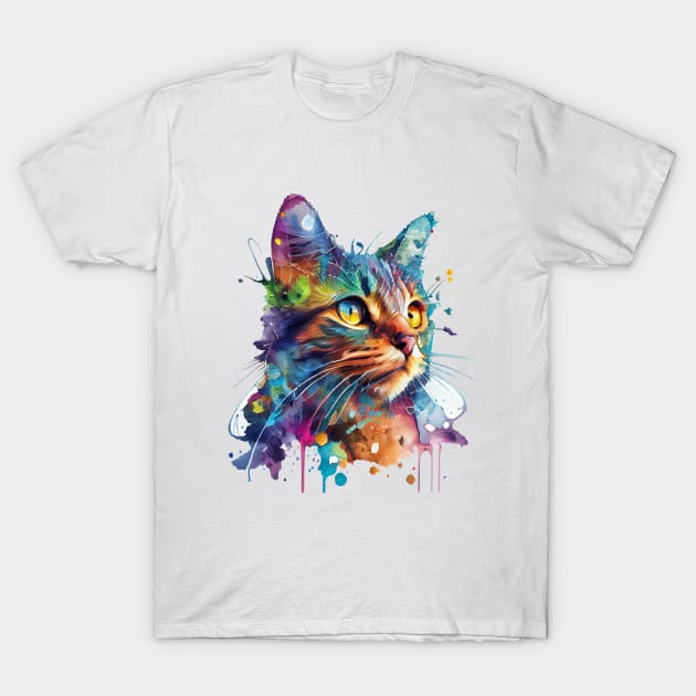 Calourful Cat Watercolour art T-Shirt by KOTOdesign